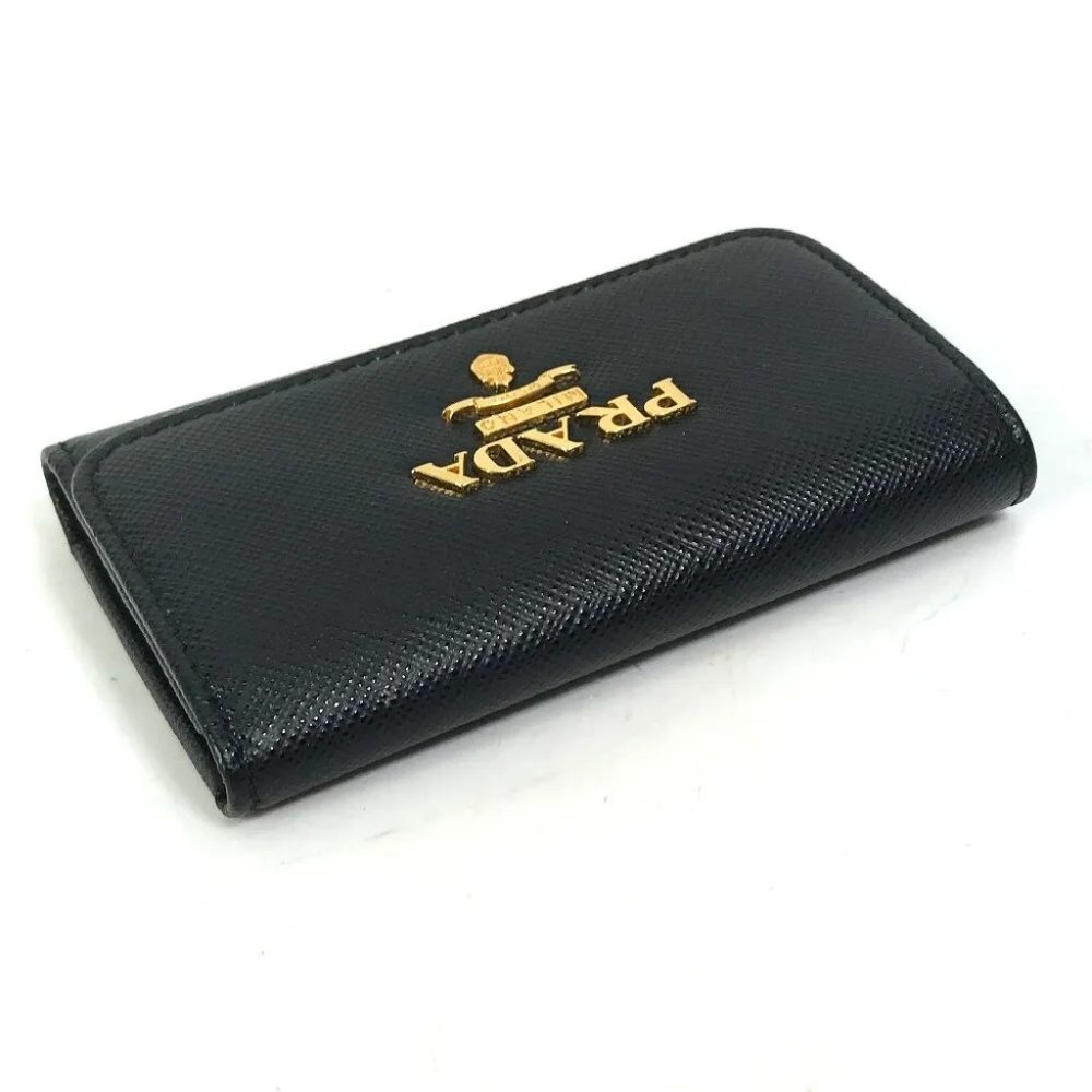 PRADA logo Key ring 4-Ring Key Case saffiano leather Black - Picture 7 of 12